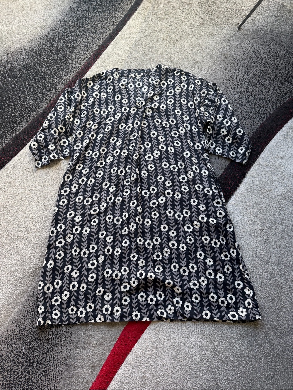 Gudrun Sjoden Floral Artsy Print Linen Lagenlook Tunic Dress